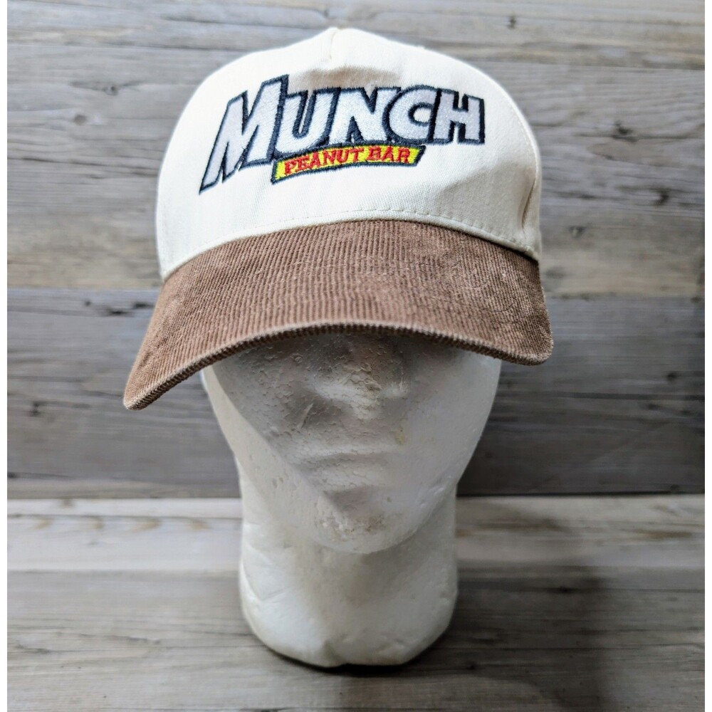 Vintage Munch Peanut Bar Baseball Cap Cream Brown Corduroy Brim Snapback One Siz